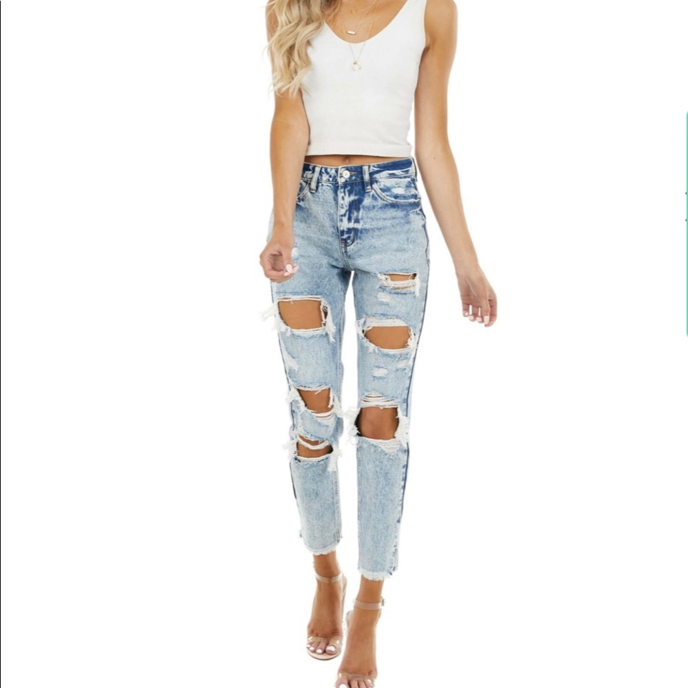 Ivy• HiRise Acid Wash Distressed- Ripped Jeans